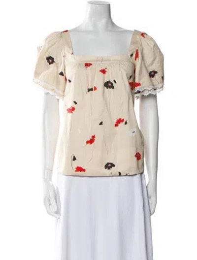 Pre-owned Jason Wu Floral Print Square Neckline Blouse In Neutral