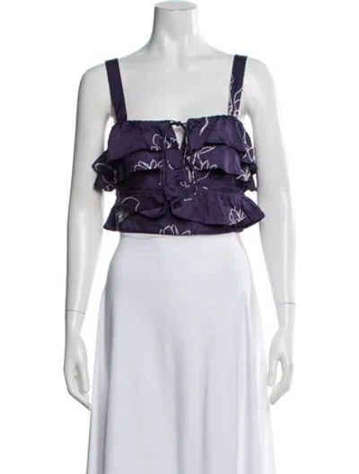 Pre-owned Jason Wu Floral Print Square Neckline Crop Top In Purple