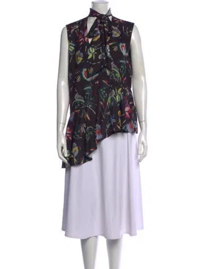Pre-owned Jason Wu Floral Print Tie Neck Blouse In Black