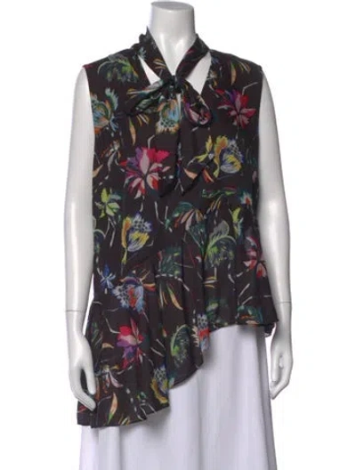 Pre-owned Jason Wu Floral Print Tie Neck Blouse In Green