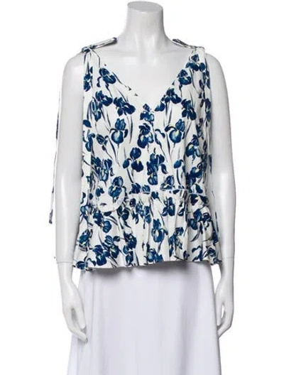 Pre-owned Jason Wu Floral Print V-neck Blouse In Blue