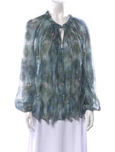 Pre-owned Jason Wu Floral Print V-neck Blouse In Blue