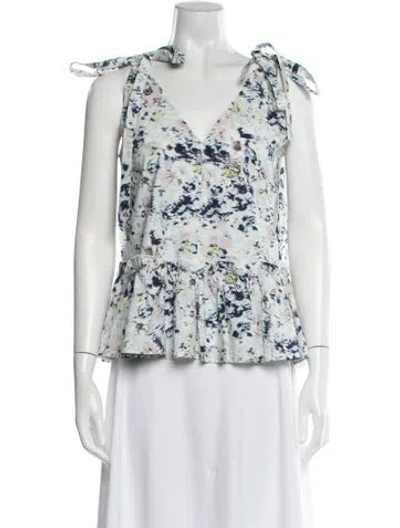Pre-owned Jason Wu Floral Print V-neck Blouse In Blue
