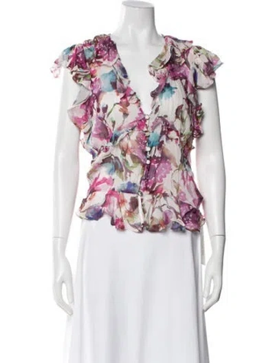 Pre-owned Jason Wu Floral Print V-neck Blouse In Pink