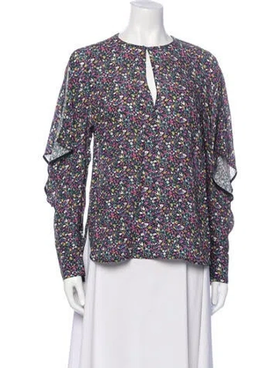 Pre-owned Jason Wu Floral Print V-neck Blouse W/ Tags In Purple