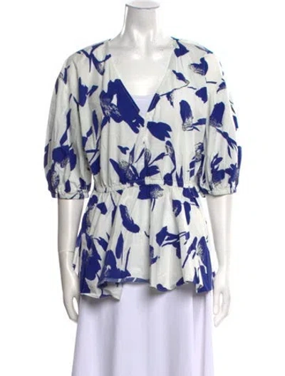 Pre-owned Jason Wu Floral Print V-neck Blouse In White