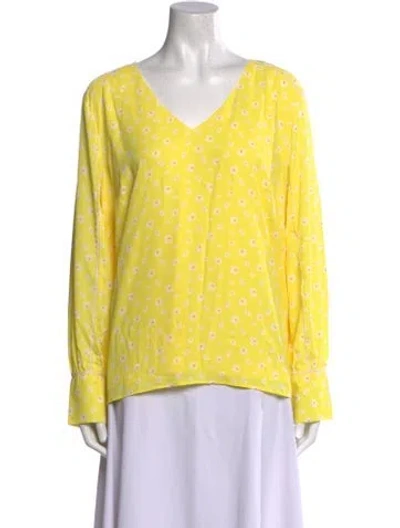 Pre-owned Jason Wu Floral Print V-neck Blouse In Yellow