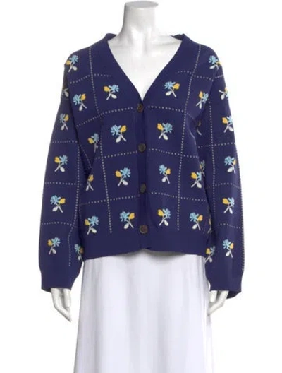 Pre-owned Jason Wu Floral Print V-neck Sweater In Blue