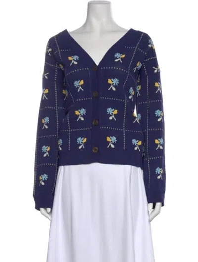 Pre-owned Jason Wu Floral Print V-neck Sweater In Blue