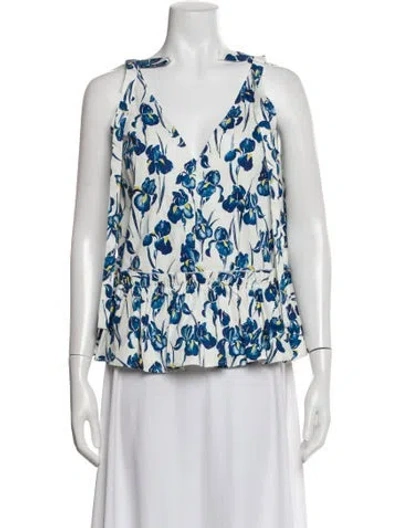 Pre-owned Jason Wu Floral Print V-neck Top In White