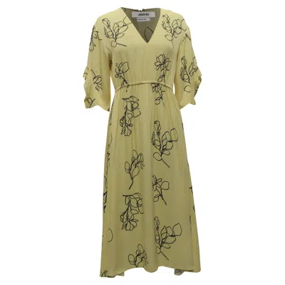 Jason Wu Floral-print V-neck Midi Dress In Pastel Yellow Viscose In Green