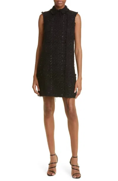 Jason Wu Fringe Tweed Mini Dress In Black
