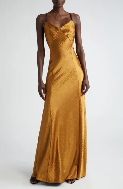 Jason Wu Hammered Satin Gown In Burnished Gold