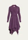 Jason Wu L/s Silk Crepe De Chine Handkercheif Hem Dress In Deep Plum