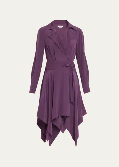 Jason Wu L/s Silk Crepe De Chine Handkercheif Hem Dress In Deep Plum
