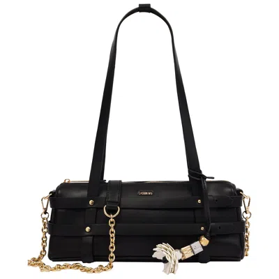 Jason Wu Harness East/west Handbag With Convertible Chain Strap & Floral Charm In Black