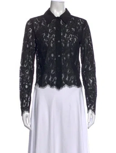 Pre-owned Jason Wu Lace Pattern Long Sleeve Button-up Top In Black