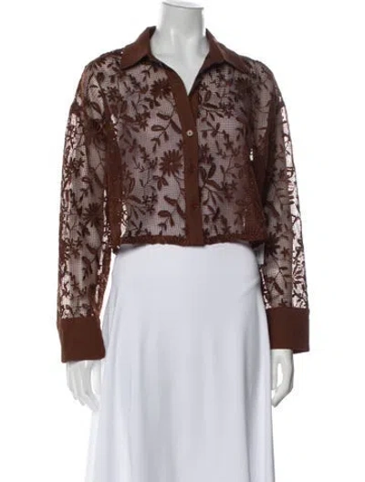 Pre-owned Jason Wu Lace Pattern Long Sleeve Crop Top In Brown