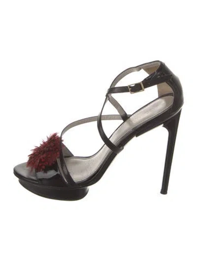 Pre-owned Jason Wu Leather Feather Trim Sandals In Black