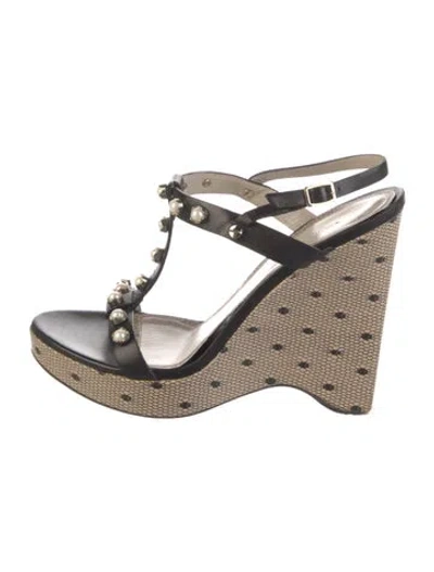 Pre-owned Jason Wu Leather Polka Dot Print T-strap Sandals In Black