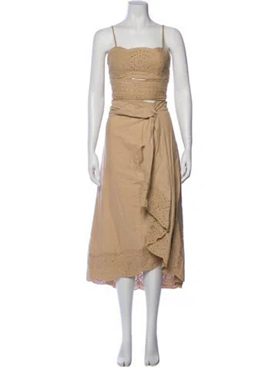 Pre-owned Jason Wu Linen Eyelet Trim Skirt Set In Brown