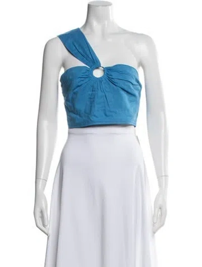 Pre-owned Jason Wu Linen One-shoulder Crop Top W/ Tags In Blue