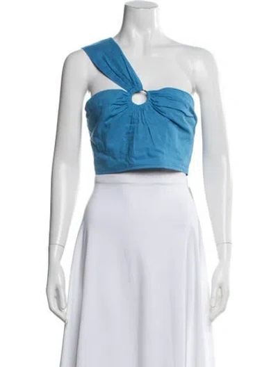 Pre-owned Jason Wu Linen One-shoulder Crop Top W/ Tags In Blue