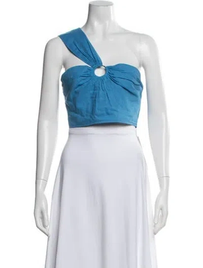 Pre-owned Jason Wu Linen One-shoulder Crop Top W/ Tags In Blue
