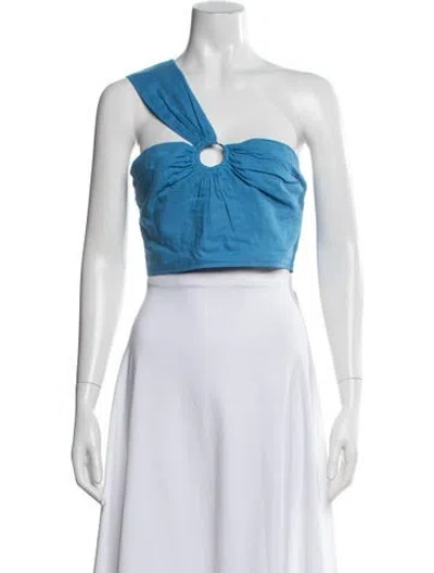 Pre-owned Jason Wu Linen One-shoulder Crop Top W/ Tags In Blue
