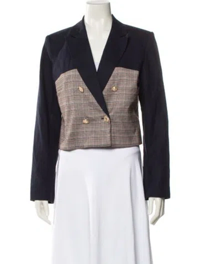 Pre-owned Jason Wu Linen Plaid Print Blazer In Blue