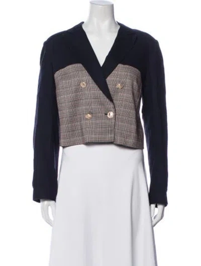 Pre-owned Jason Wu Linen Plaid Print Blazer In Blue