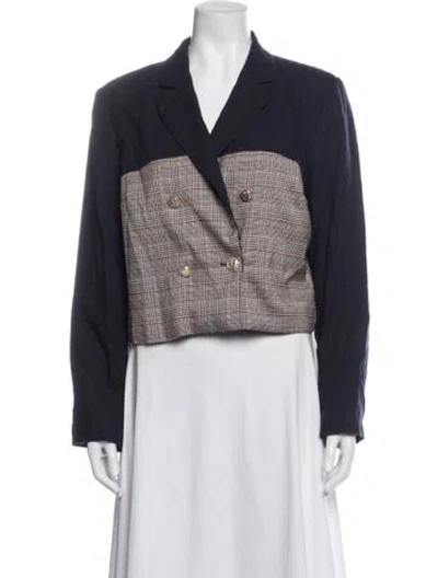 Pre-owned Jason Wu Linen Plaid Print Blazer In Blue