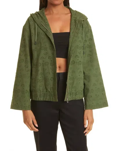 Jason Wu Long Sleeve Eyelet Hooded Jacket In Guacamole In Green