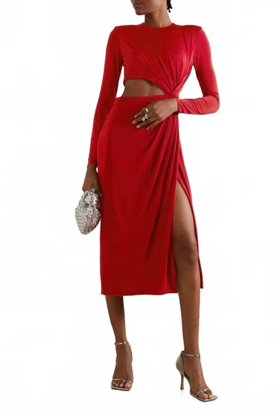 JASON WU LONG SLEEVE JERSEY DRESS WITH CUT OUT DETAIL IN DEEP RED