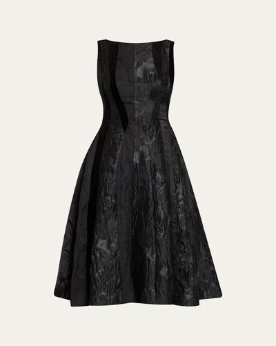 Jason Wu Mixed-media Patchwork Sleeveless Low-back Midi Dress In Black