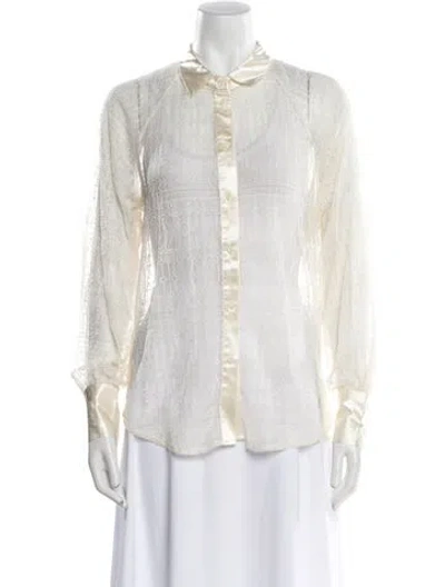 Pre-owned Jason Wu Mock Neck Long Sleeve Button-up Top W/ Tags In White