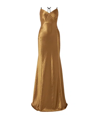 Jason Wu Patchwork Hammered Satin Dress In Brown