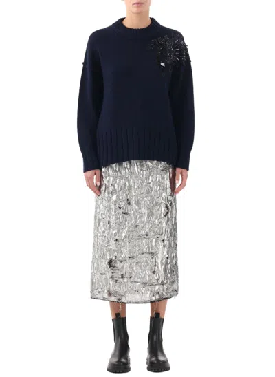 Jason Wu Pincushion Embellished Wool Sweater In Navy In Blue