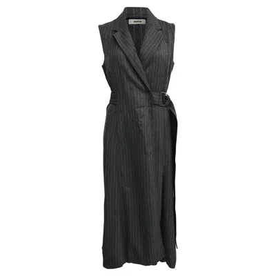 Jason Wu Pinstripe Suiting Wrap Midi Dress In Grey Viscose In Gray