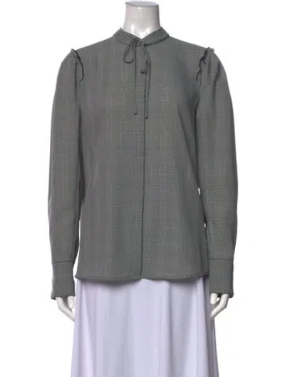 Pre-owned Jason Wu Plaid Print Tie Neck Blouse In Grey
