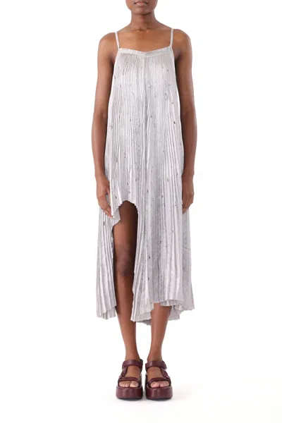 Jason Wu Pleated Crinkled Satin Slip Dress With Laser Cut Hem In White