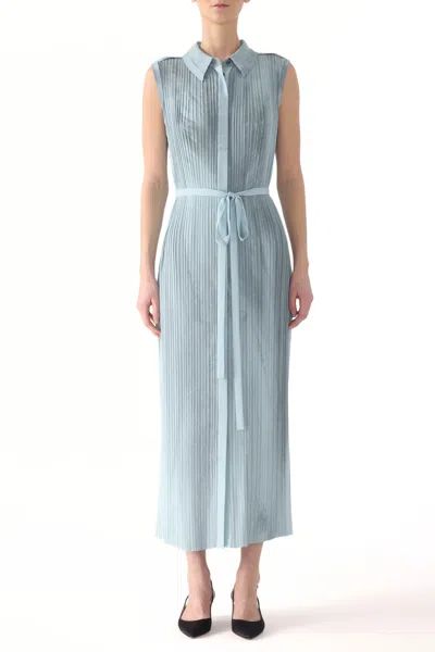 Jason Wu Pleated Georgette Sleeveless Shirtdress In Blue