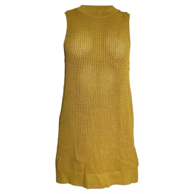 Pre-owned Jason Wu Pointelle-knit Tunic Sweater In Yellow Viscose