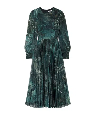 Jason Wu Printed Pleated Chiffon Midi Dress In Multi