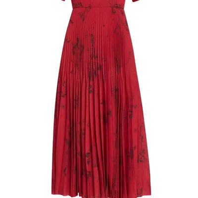 Jason Wu Printed Short Sleeve Midi Day Dress In Red