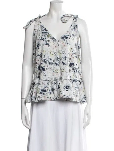 Pre-owned Jason Wu Printed V-neck Top In Blue