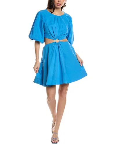 Jason Wu Puff Sleeve Cutout Linen-blend Mini Dress In Blue