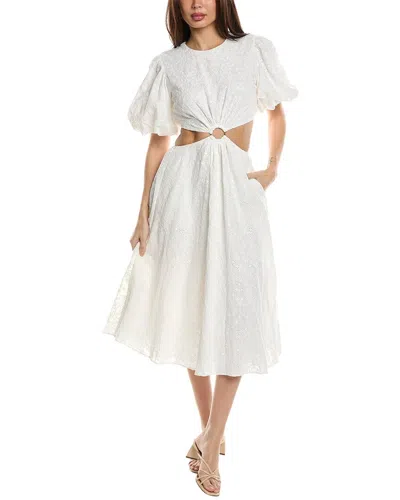 Jason Wu Puff Sleeve Cutout Midi Dress In White