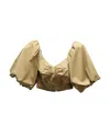 Jason Wu Puffed Sleeve Crop Top In Khaki Cotton In Beige
