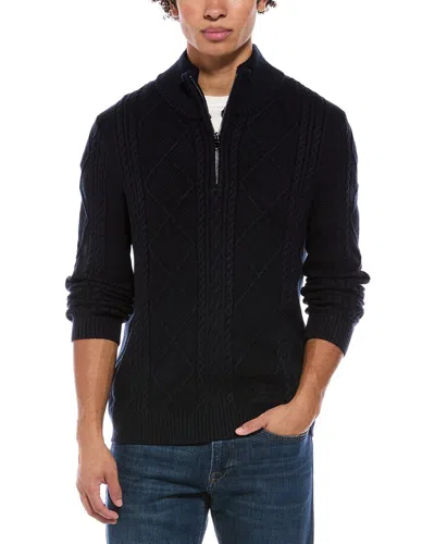 Jason Wu Quarter Zip Diamond Cable Knit Mock Neck Sweater In Navy
